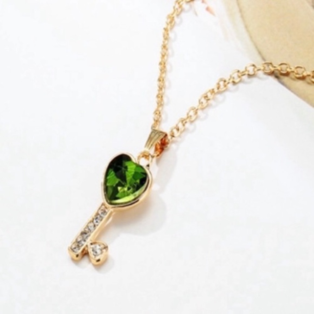 Australian Crystal Love Heart Key Necklace Green